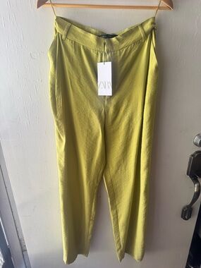 Zara Bright Lime Green High-Waist Trousers